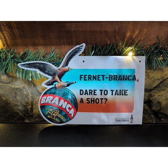 Fernet Branca Metal Tin Advertising Sign Rare HTF Liquor Poster Embossed Milano